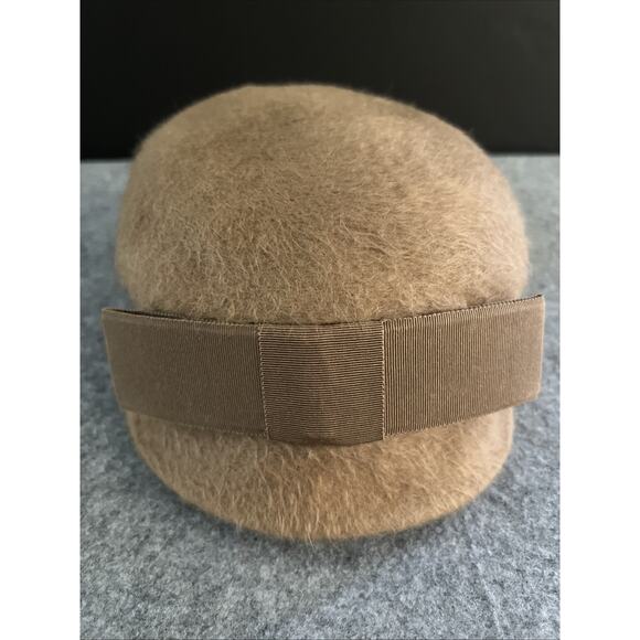 Betmar Vintage Brown Velour Felt Hat Pillbox Beret Bow‎ Made in Italy - Picture 10 of 11